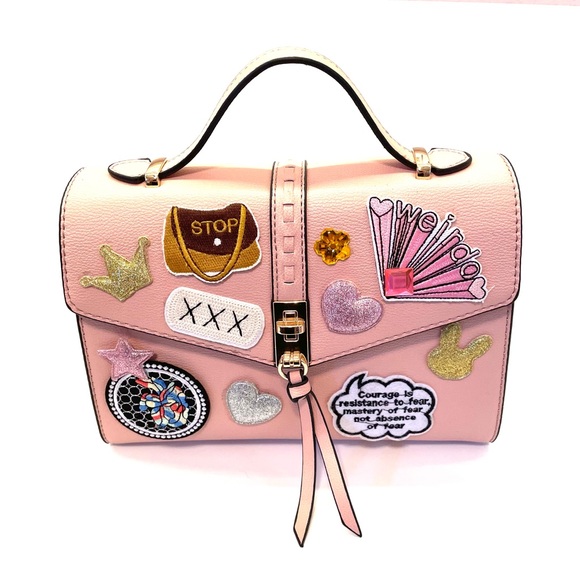 Pink Leather Handbag Patches Gemstones NEW with tags - Picture 1 of 6